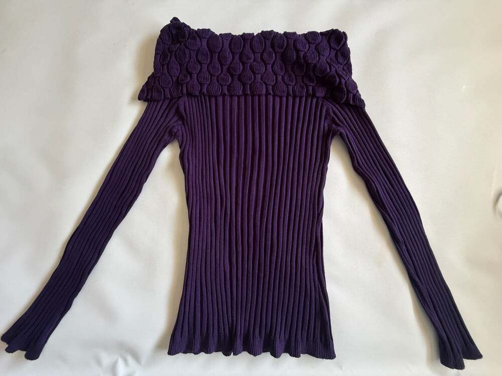 United States Sweaters Purple Ribbed Off Shoulder Knit Top Womens L NWT